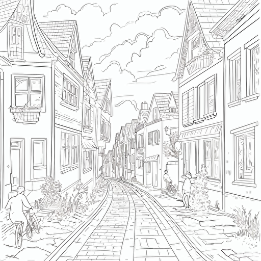 Street with houses, children's illustration, not detailed, vector line