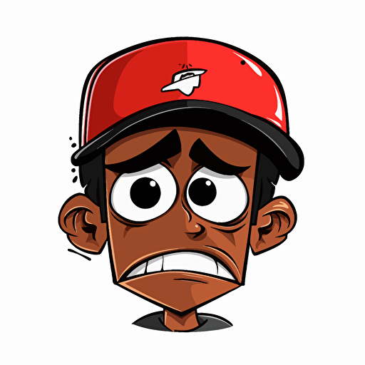 vector image of a black face sketch with a sad teary eyes and an happy smiling mouth wearing a red visor cap on white background