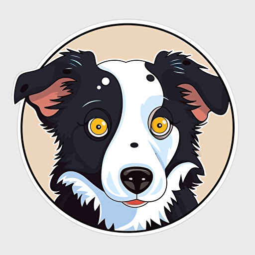 a super cute very happy border collie, sticker, vector, big eyes, Heterochromia