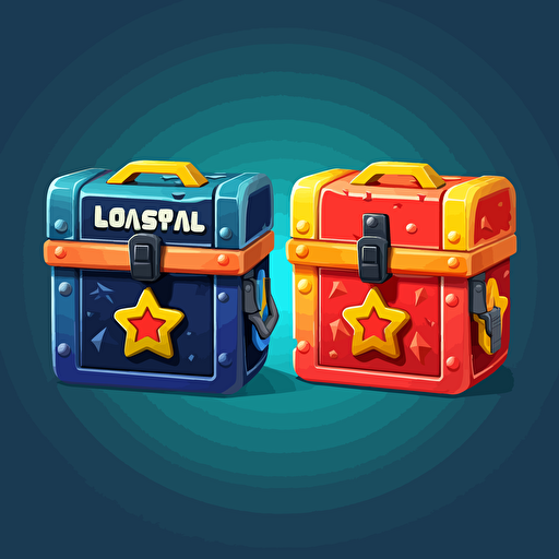 lootbox with 2 versions one opened and one closed, brawl stars style ui lootbox, 2d stylized, vectorized