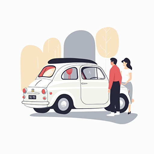 Vector date, w/b art, Fiat 500, Cute style, white background,