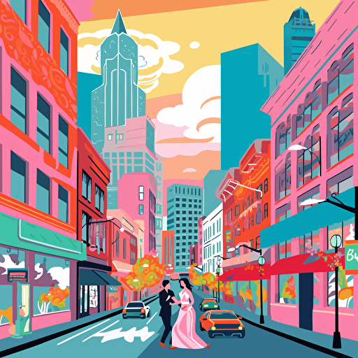 vibrant colorful vector art of portland downtown brides and buildings