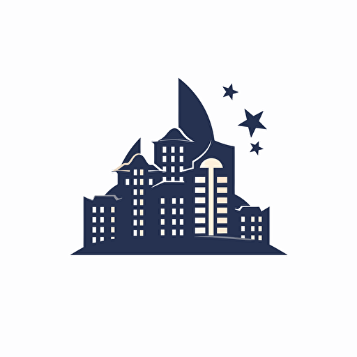 create real estate logo using buildings and a star, minimal, modern, simple, clean, vector