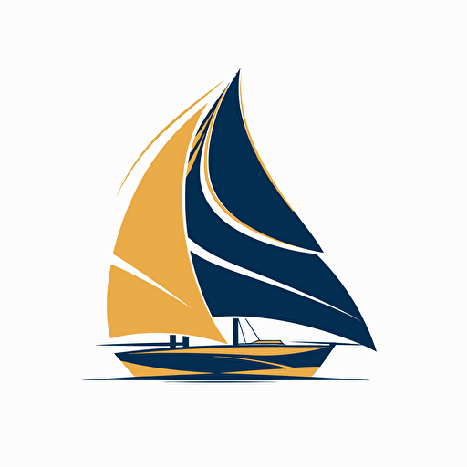 negative space vector logo of a modern yacht, blue and gold color scheme, simple, no shading, no gradients, no text