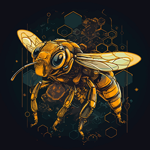 2D vector bee honey in minimalism cyberpunk style. Colors: #FB6B00 & #111111 colors