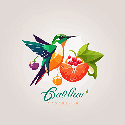 hummingbird with fruits logo , vector logo, 2D vector logo, Flat vector logo