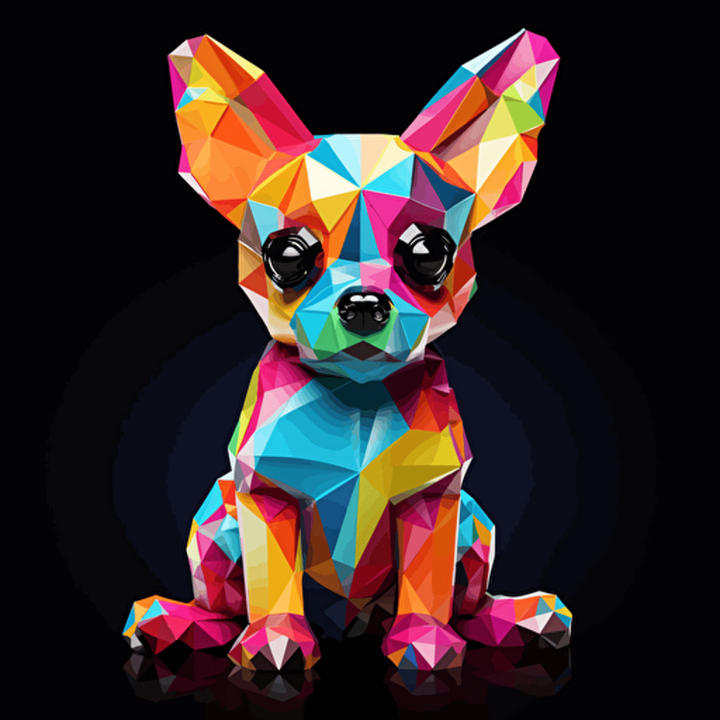 colorfull origami Chihuahua puppy dog, vector art, black background