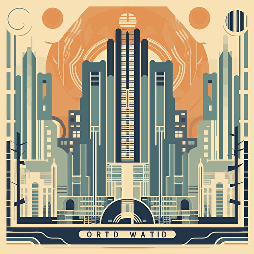 art deco city , vector style, architectural, symmetrical, poster
