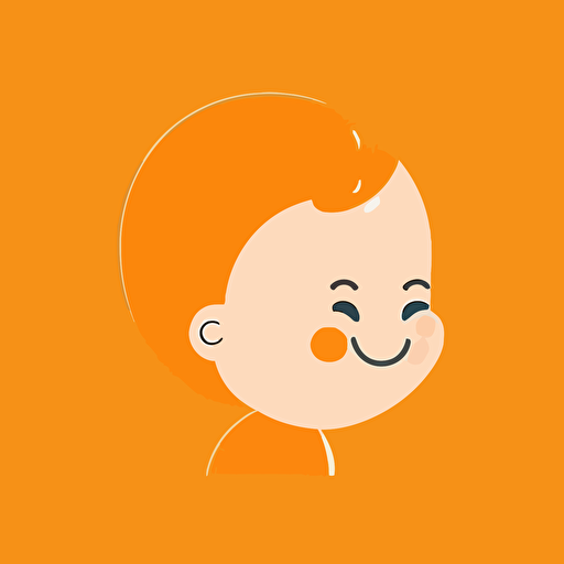 cute innocent happy baby 2d minimalist avatar, side profile, futuristic, precious moments style, solid background, pop colors, orange, vector