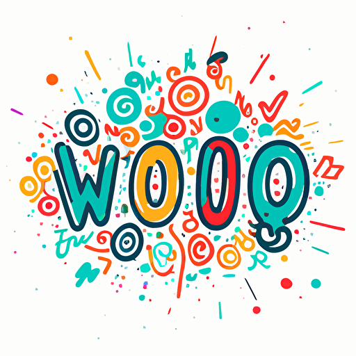 Logo text "woohoo", doodles style, vector, vivid color, only 3 colors, minimal, in white background, GenZ taste,