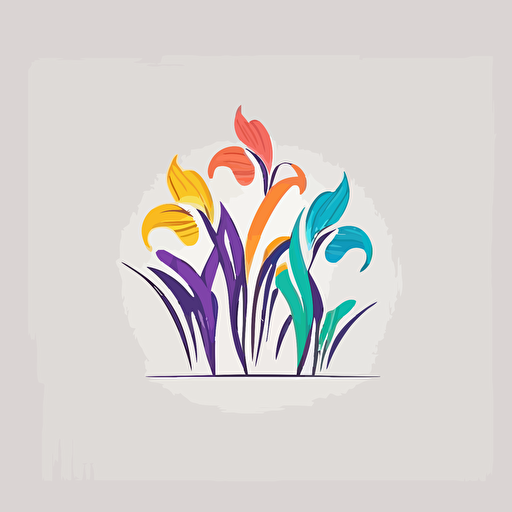 colorful minimalist logo for garden ,many iris petals,abstract ,vectors style