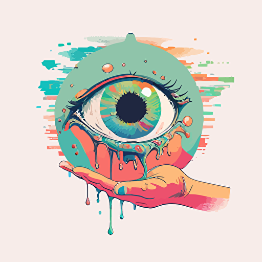 hand holding an eyeball made of paint drips by moebius, 2d vector art, flat colors