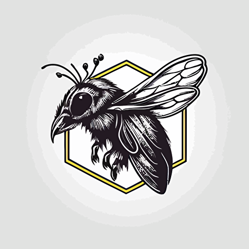 line drawing logo, minimalistic, honeybee on a ravens head. Vector.