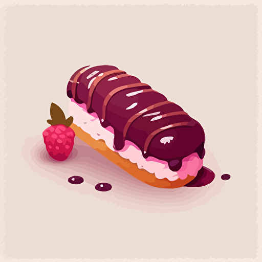 cute and minimalistic vector illustration of french chocolate with raspbery eclair made white backgorund