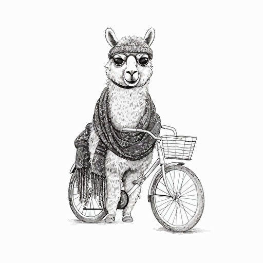 llama on a bike, black and white vector