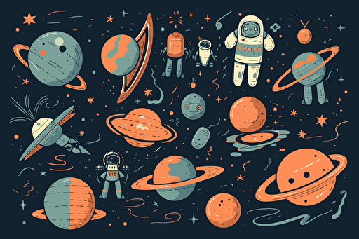 outer space vector art, flat colors, pastel colors, minimalistic,