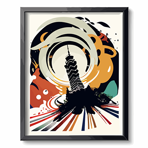 color vector art, taipei 101 , framed by swirls