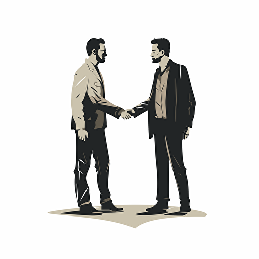 vector illustration 2 men shaking hands, white background, minimalist