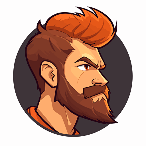 a short brown haired man with a trimmed red beard looking to the side, logo, vector, rounded, gaming