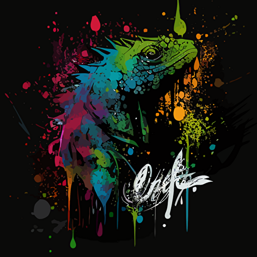 graffiti paint dripping vector logo of an iguane, black background