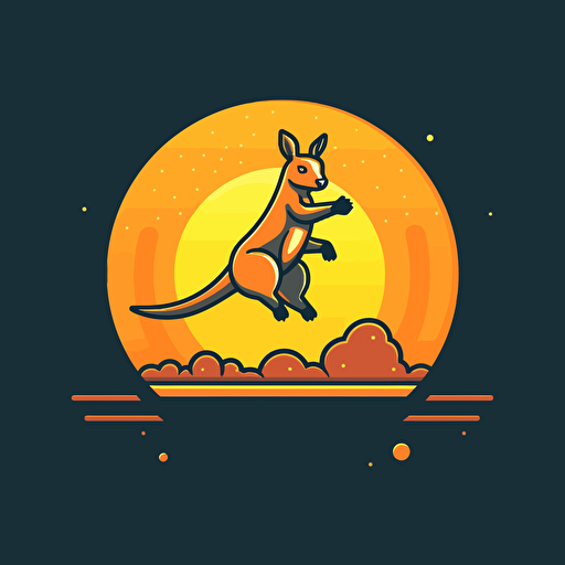 Kangaroo, Jumping on a Trampoline, Playful, Warm Lighting, Comic vector illustration style, flat design, minimalist logo, minimalist icon, flat icon, adobe illustrator, cute, Simple