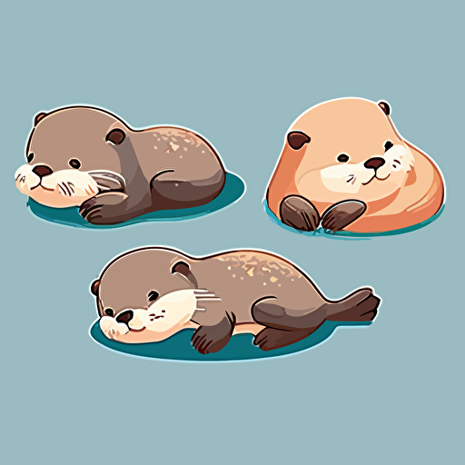 Very cute Otters lying down pixar style, 2d flat design, vector, cut sticker