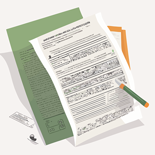 a vector illustration showing a document. Sentences of this document are highlighted with a pen.