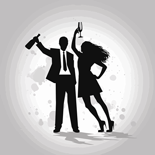 business man and women celebrating, vector, black and white, symbol