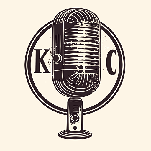 mic with letter K, two colours, black and white, contrast, simple vector, strokes, minimalist, logo