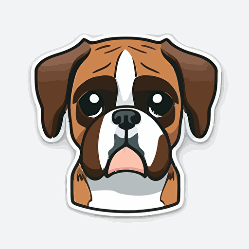 Cute, happy, boxer dog head sticker logo, chibi style, cartoon, clean, vector, 2d, white background, no accessories, without accessories, no text, without text