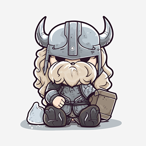 cute thor with mjölnir, Sticker, Lovely, Soft Color, Rough Charcoal, Contour, Vector, White Background, Detailed