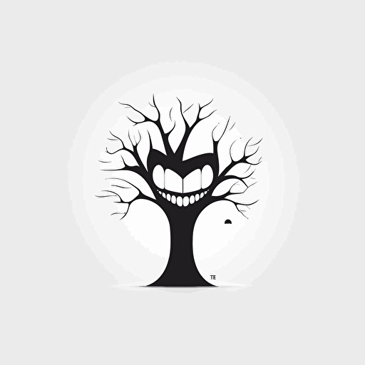 minimal brand logo, vector, clever, geometric, black on white flat logo of a tree with teeth 2d