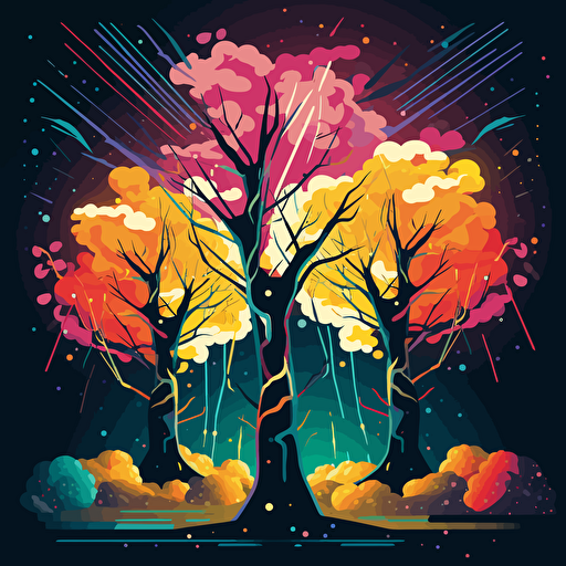 vector illustrated colorful trees but they are lighting bolts