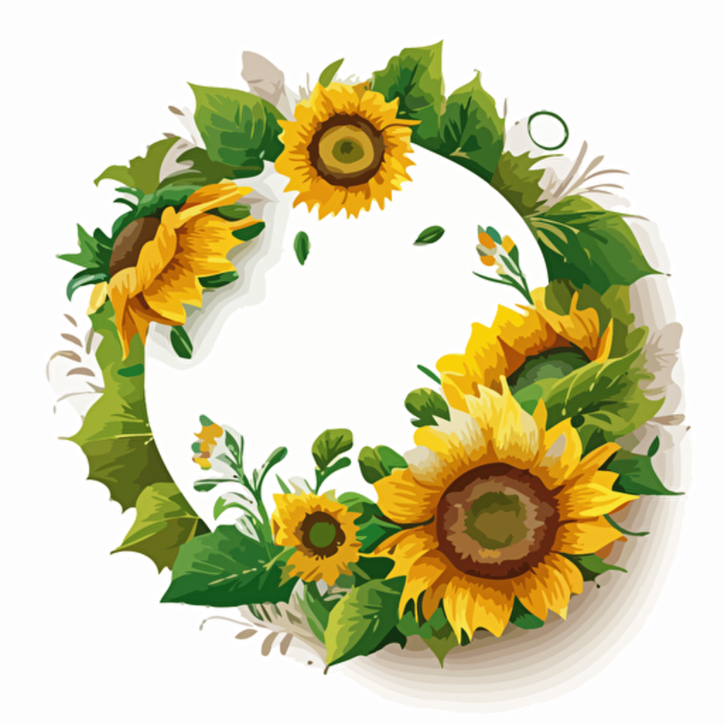 sunflowers vector,in round circle, white background