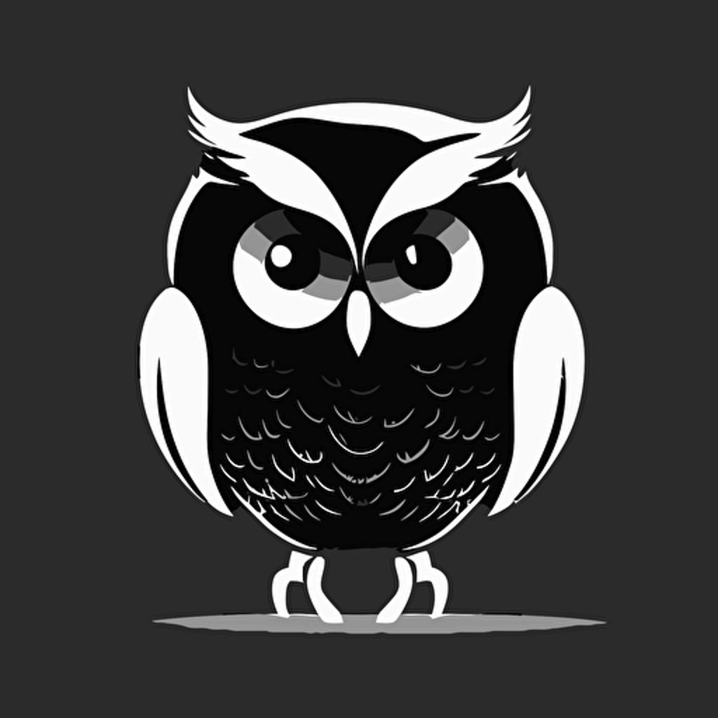 vector logo of owl, simple, only black, white transparent background, 2d, flat, in the style of Apple design