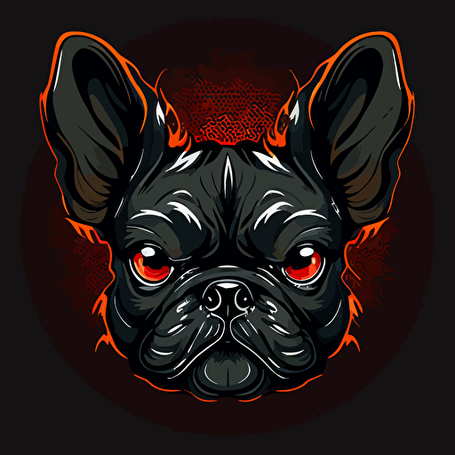 angry dark french bulldog head, cartoon eyes, vector logo, vector art, emblem, simple, cartoon, 2d