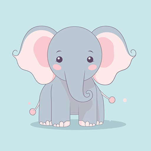 A flat detailed vector illustration of a cute elephant in pastel colors