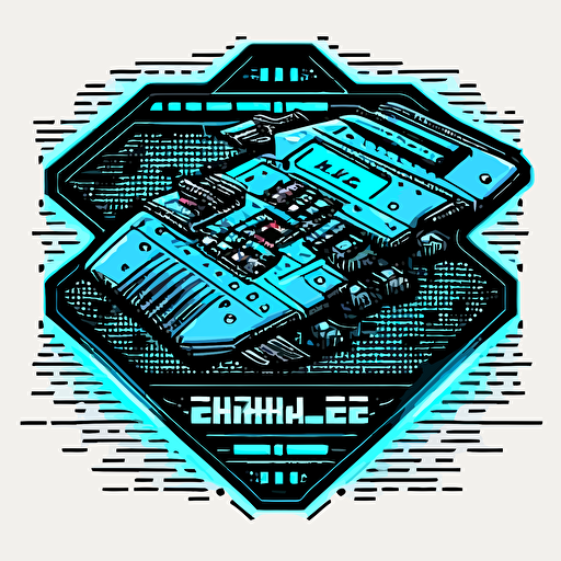 a logo showing a 16-bit pixel shield for a spacecraft dashboard in light blue with a black outline as a vector