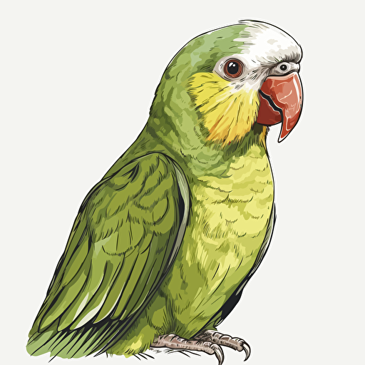 Canary-winged Parakeet bird looking straight in the camera, white bg, vector