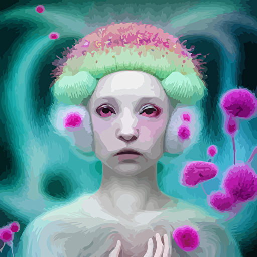 hyper detailed 3d render like oil painting kawaii portrait aurora white haired singer ferret seen eating strangling network yellowcake aerochrome milky fruit delicate hands hold gossamer polyp blossoms bring iridescent fungal flowers spores black foolish stars jacek yerka mariusz lewandowski houdini algorithmic generative render abstract brush strokes masterpiece edward hopper james gilleard zdzislaw beksinski mark ryden wolfgang lettl hints yayoi kasuma octane render 8k
