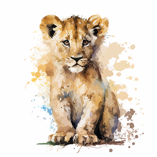 baby watercolor lion vector,comic style, white background