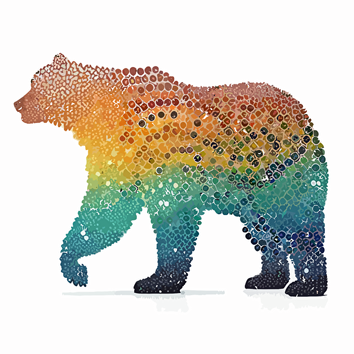 Pride bear made out of connected dots, vector art, ink, white background