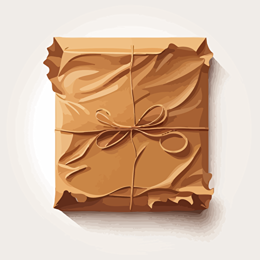 a parcel wrapped in craft paper, viewed from top on white background in vector art style