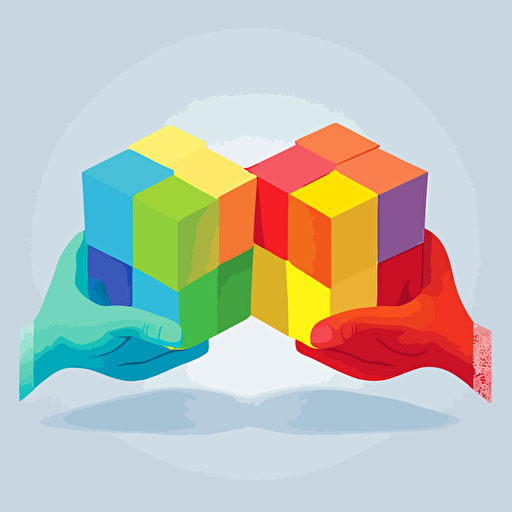 flat vector of two hands holding each other with block colours. Bright with a light background