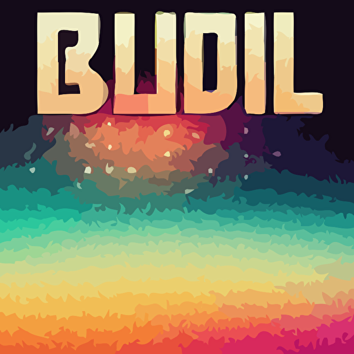 "BUDIL" text , block font , galaxy behind text , cartoon graffiti style , vector,