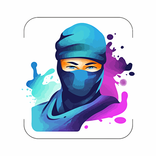 vector logo for iOS 16 app, Ninja, minimalistic, vibrant, water color