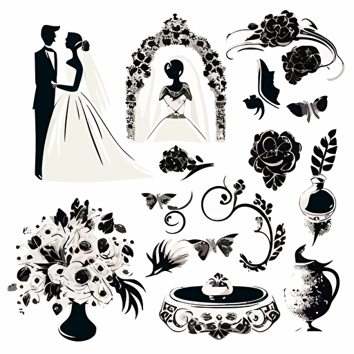 wedding vector art symbols on white background