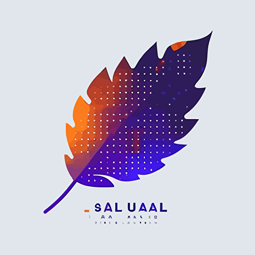 simple minimal logo of digitalized leaf, pixel art, matrix code, flat vector logo, blue purple orange gradient, simple minimal, style of Paul Rand