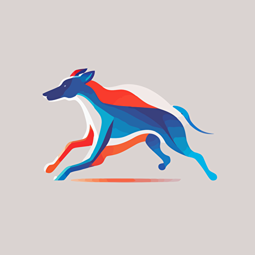 flat vector logo of a greyhound running, gradient, blue and red, simple minimal, by Ivan Chermayeff
