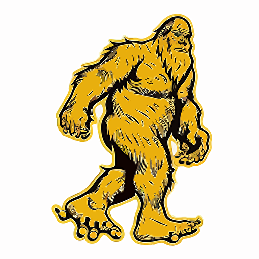 Big foot, Sticker, Delighted, Primary Color, Pencil Drawn, Contour, Vector, White Background, Detailed